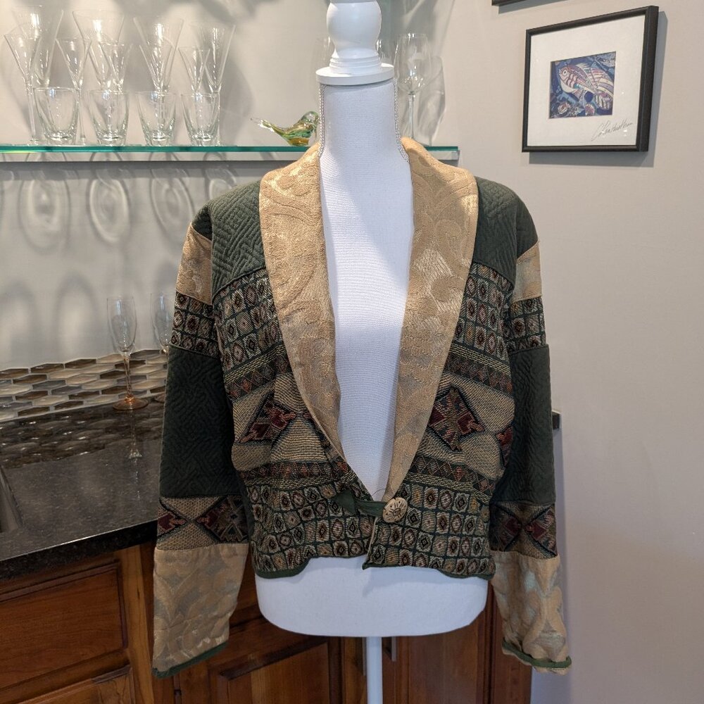 Flashback Patchwork Jacket Wooden Button Vintage Retro Hippie Bohemian size M